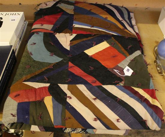 American 1940s quilt made from coating fabric in crazy guilt design